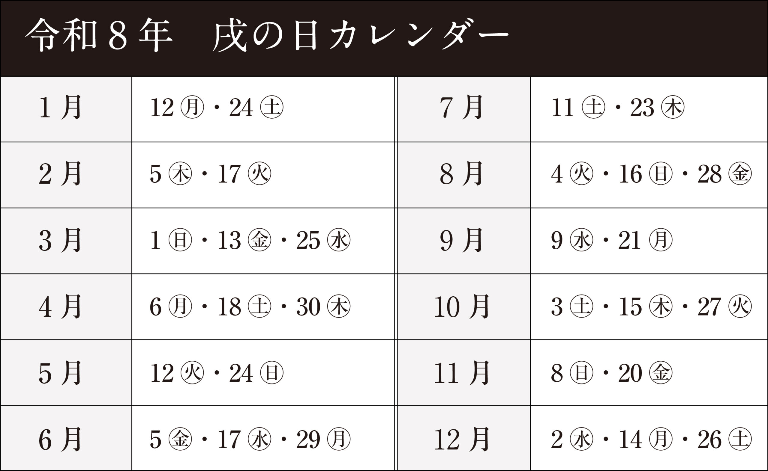 安産祈願のカレンダー